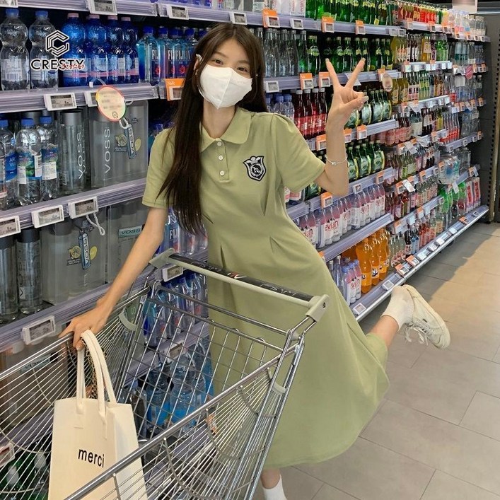 크레스티 여성 여름 빅사이즈 반팔 롱 스커트 면 모던 카라 원피스 크레스티 여성 여름 빅사이즈 반팔 롱 스커트 면 모던 카라 원피스