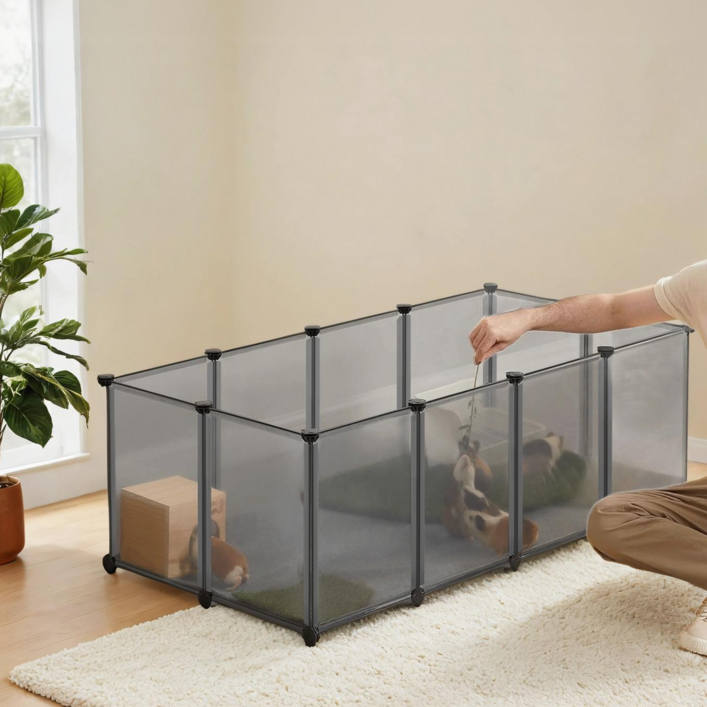 SONGMICS 반려동물 조립식 튼튼한 안전한 실내용 울타리 펜스, 1개, 그레이