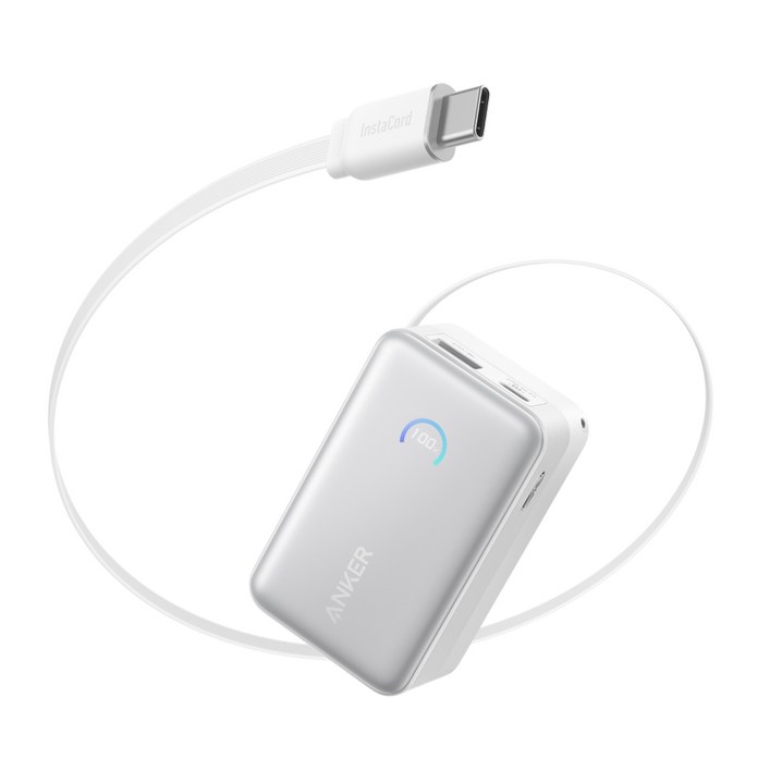 앤커 나노 파워뱅크 10000mAh 45W 보조배터리 C타입 케이블 일체형, 화이트, A1638