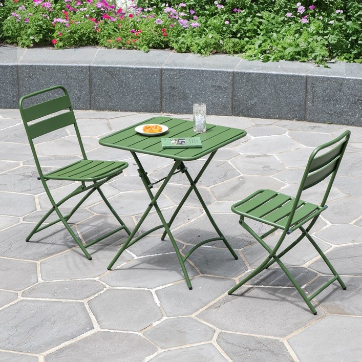 헤이유 2인 접이식 야외 세트 테라스 정원 카페 커피숍 공원 인테리어 비치 철재 업소 폴딩 간이 원형 600 사이즈, 옐로우