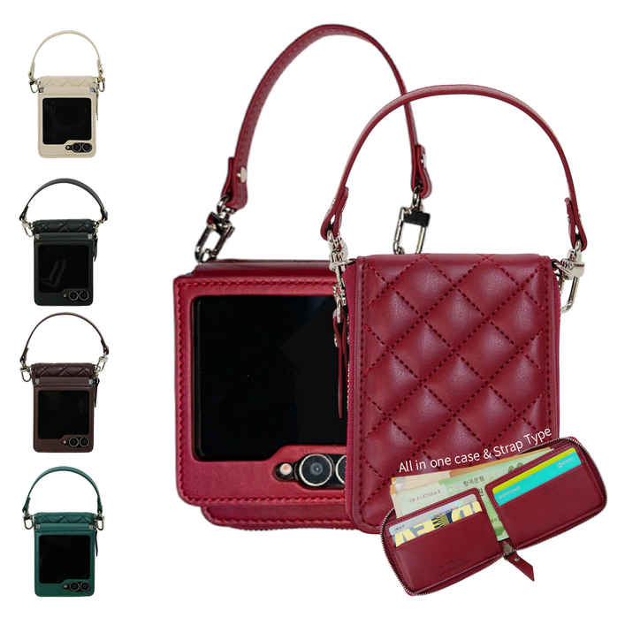 아삼아삼 Z플립7 퀼팅 케이스 힌지보호 지갑 카드수납 지폐 스트랩  전기종 