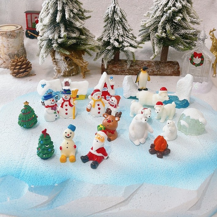 크리스마스 ﻿미니어처 산타 눈사람 사슴 펭귄 북극곰 이글루 장식 인테리어 소품, 빨간모자눈사람