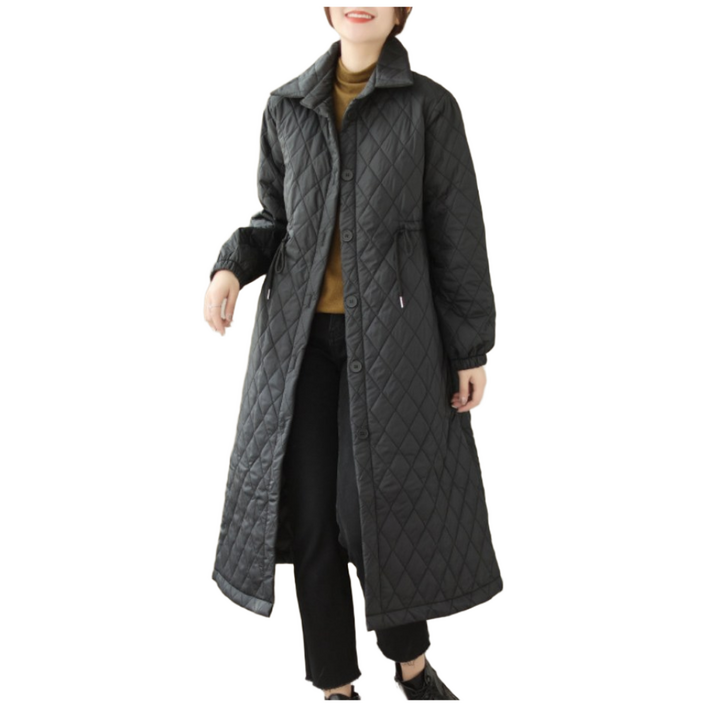 플랜앤유 클래식 가벼운 다이아 퀼팅 롱 패딩 코트