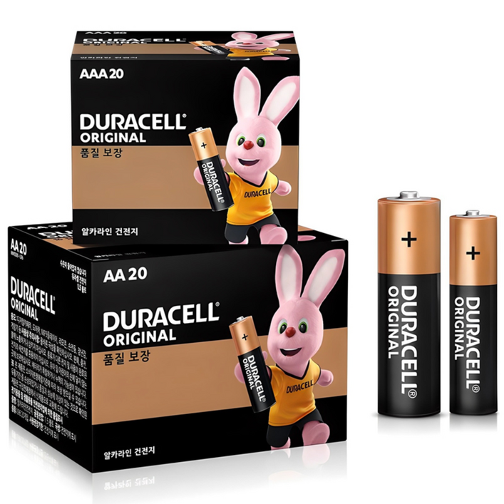 듀라셀 오리지널 알카라인 AA 건전지 20p  AAA 건전지 20p, 40개입, 1세트