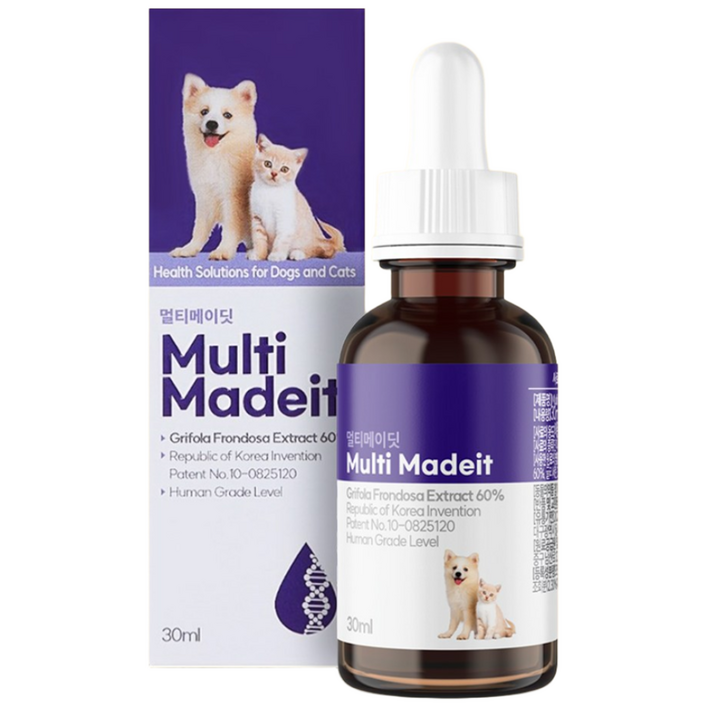 [멀티메이딧] 강아지 고양이 항* 종* 면역영양제고농축 잎새버섯추출물60% 1병 30ml 발명특허원료, 1개, 면역/항산화, 30회분