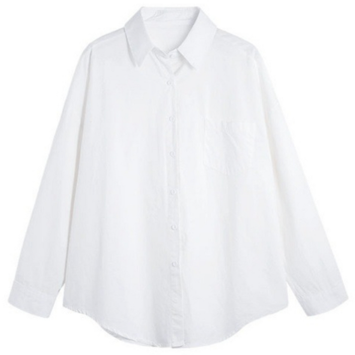 여성용 언발 베이직 코튼 긴소매 셔츠