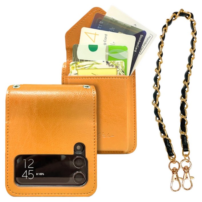 갤럭시 Z플립1 플립2 플립3 플립4 아델리아데 카드포켓 5장 수납 휴대폰 케이스  손목 줄 체인 증정