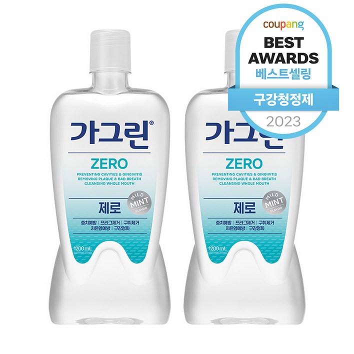 가그린 제로 구강청결제, 1200ml, 2개