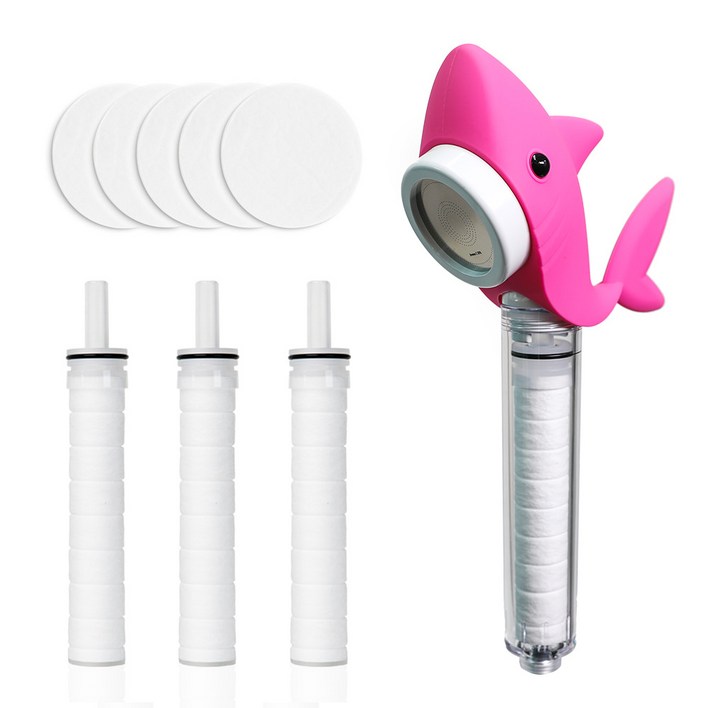 퓨어레인 키즈 필터 샤워기  정수필터 3p  패브릭필터 5p 세트 상어 핑크