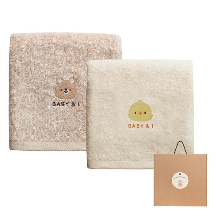 베이비앤아이 유아용 소프트 밤부 목욕타올 2종 출산선물세트, 고미 베이지  아리, 1세트