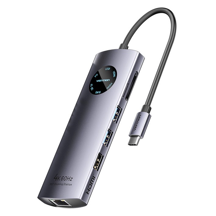 벤션 멀티 디스플레이 HDMI DP 미러링 랜카드 USB허브 TQUHB, 메탈그레이, 1개