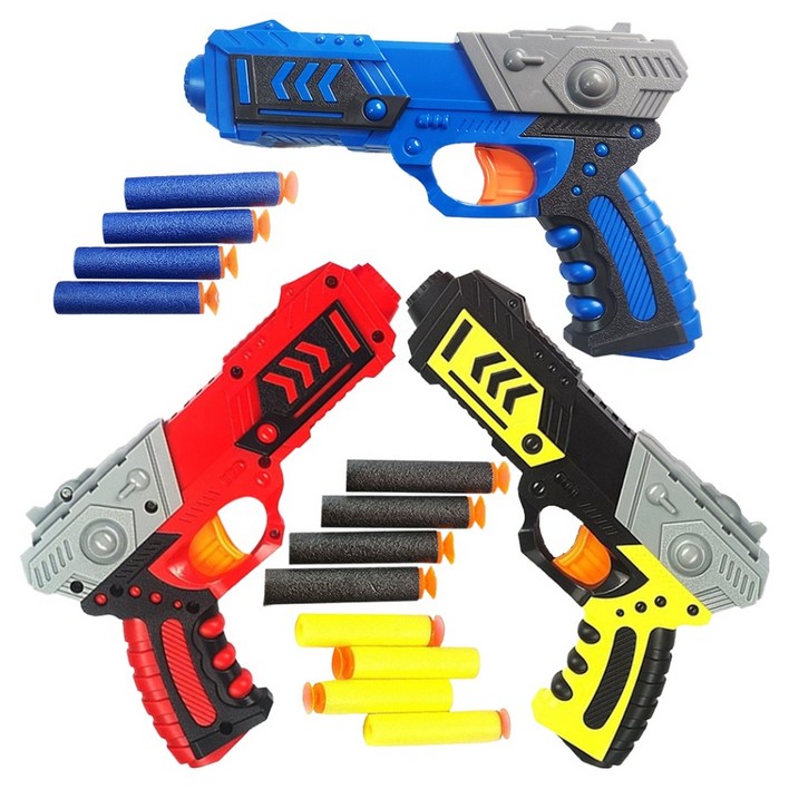 해피아이 아동용 미션클리어 다트건 3종 + 흡착 스펀지탄 3종 x 4p 세트, 블루, 레드, 옐로우, 1세트