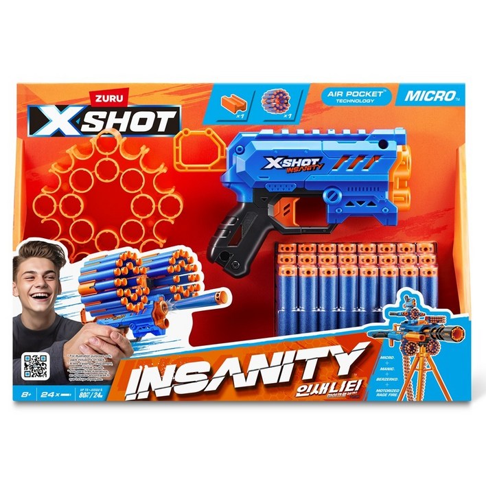 엑스샷 아동용 인새니티 마이크로 24 스펀지 다트 장난감 총