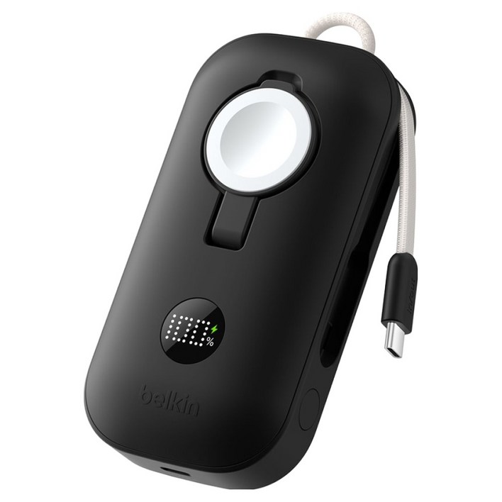 벨킨 부스트차지 프로 Apple Watch 겸용 10K 초고속 충전 45W 디스플레이형 보조배터리 C타입, 블랙, BPD012fqBK