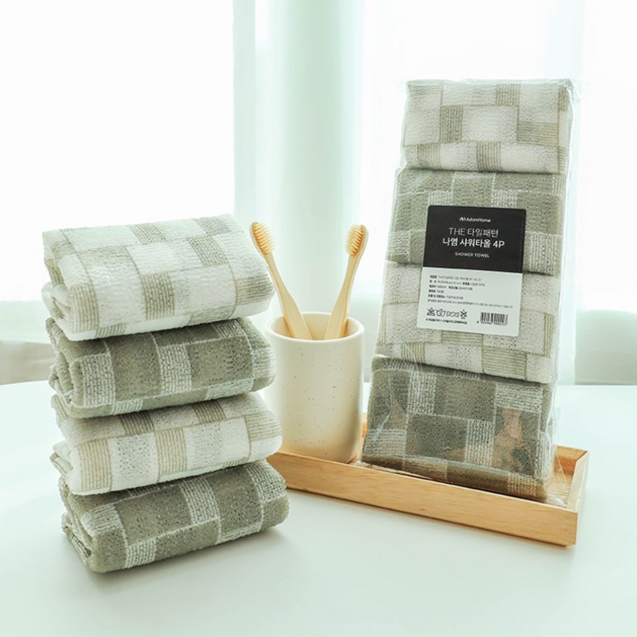 아던홈 THE 타일패턴 나염 샤워타올, 혼합색상, 4개입, 1개