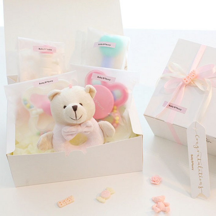 베이비베이커리 신생아용 곰돌이딸랑이와 친구들 출산선물세트 29,800