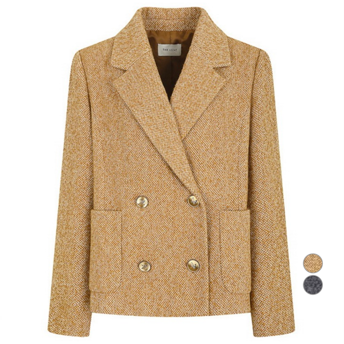 더아이잗 여성용 울 잔체크 더블 브레스트 재킷 INAA0JK06