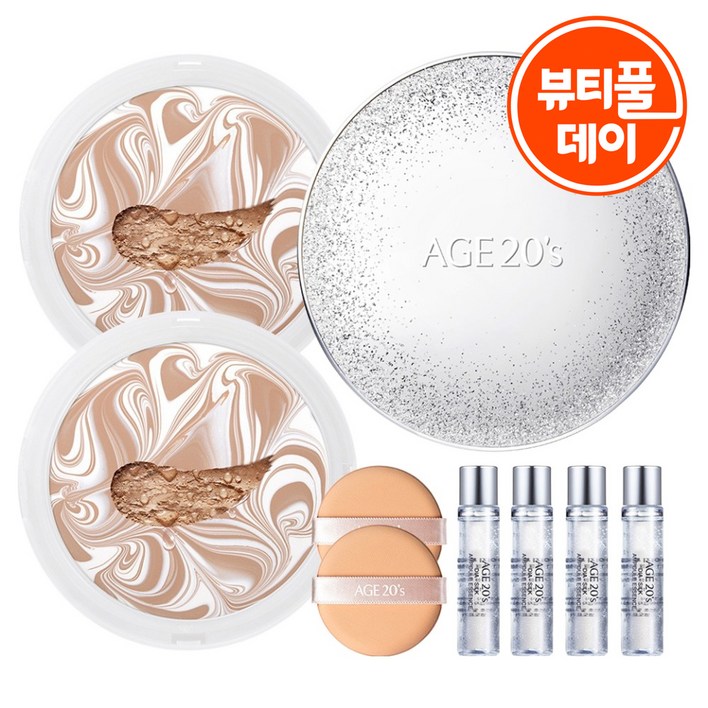 에이지투웨니스 에센스 커버 팩트 스파클케이스 + 리필 12.5g x 2p + 앰플 10ml x 4p, 21호화이트베이지, 1세트