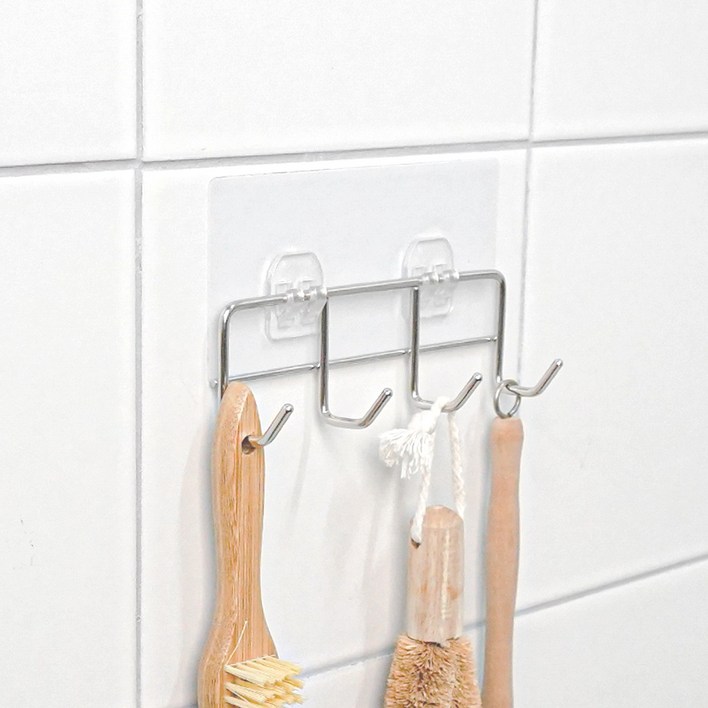 스파이더락 심플 접착식 욕실 다용도걸이 4구