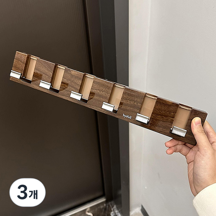 홈바내쓰 강력 접착 다용도 6구 후크 모자 가방걸이, 월넛, 3개