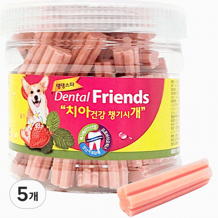 댕댕스타 강아지 덴탈프랜즈 챙기시개 껌, 딸기, 300g, 5개