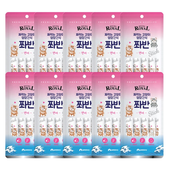 펫스토리 고양이 프리미엄로얄 미쵸 쫘반 가수분해단백질 짜먹이는간식 5p, 75g, 10개, 연어