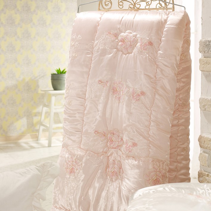 샤비 실크 공단 자수 차렵이불