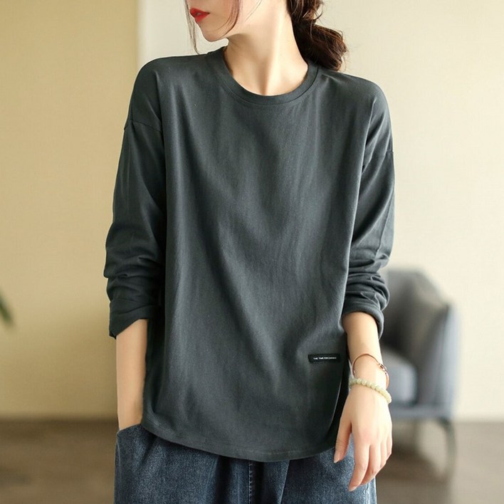 디멜디 여성용 데일리룩 베이직 루즈핏 긴팔티셔츠