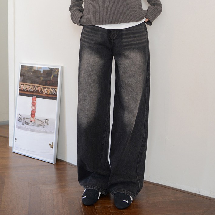 수비진 여성용 샌드워싱 포인트 와이드 데님 청바지 73671 숏