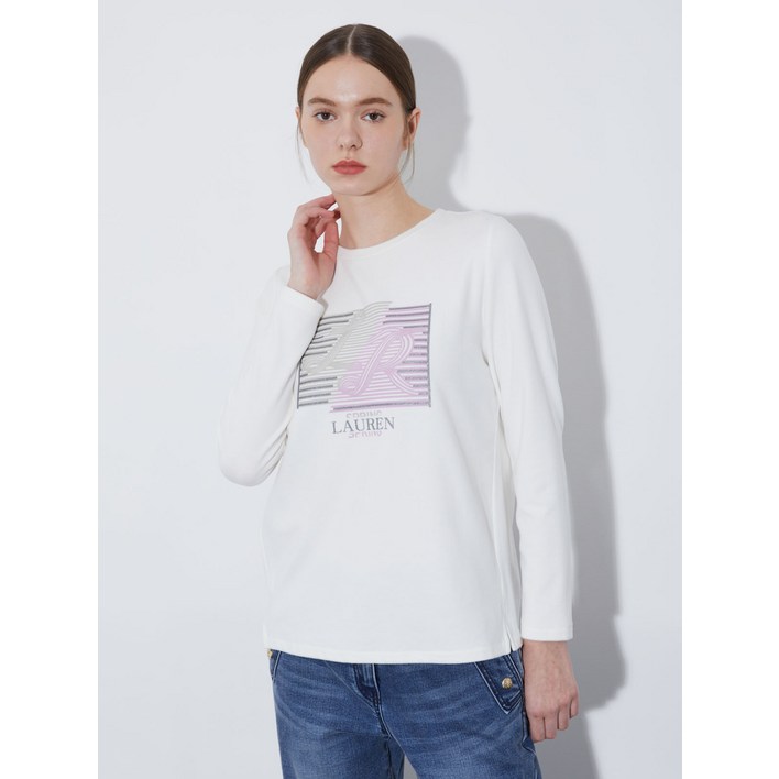 올리비아로렌 여성용 글리터 프린트 티셔츠 VVBAL4S1161