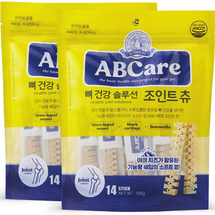 ABCare 강아지 뼈 건강 솔루션 기능성 소프트 츄 덴탈껌 14p, 조인트, 168g, 2개