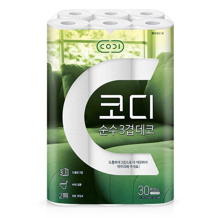 코디 순수 3겹데코 화장지 30m, 30롤, 1개