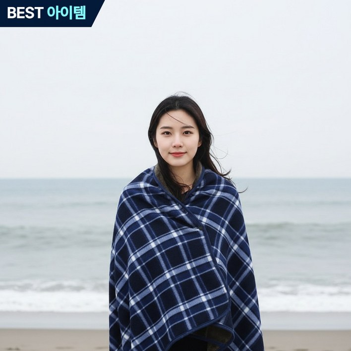온픽스 모던체크 똑딱이 담요, 1개, 네이비 브리즈 체크Navy Breeze Check