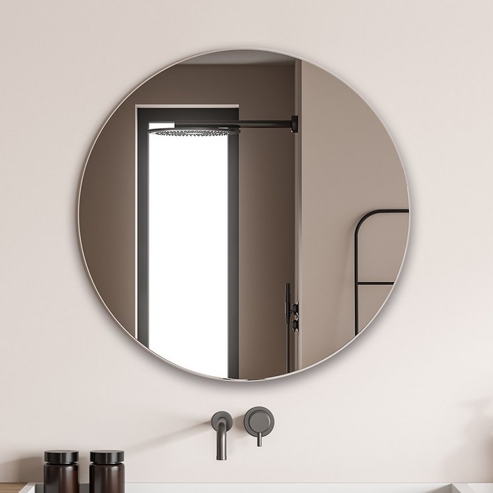 온미러 노프레임 붙이는 거울 벽 부착형 원형 600mm(지름) 물결거울