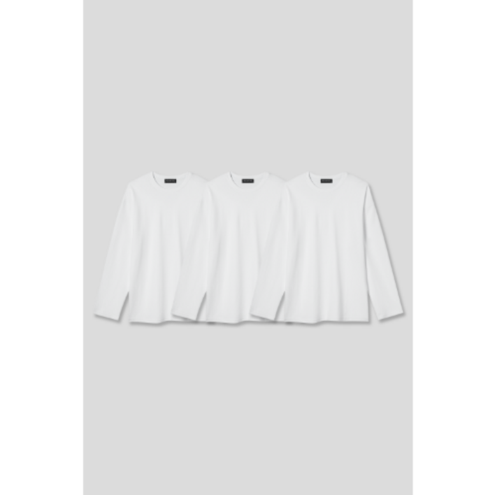 [Men][에두아르도][3팩 세트]애니원 오버핏 긴팔 슬리브 티셔츠 화이트팩