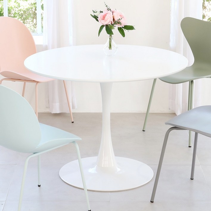 [더조아]유니테이블 화이트 인테리어 사각/원형 식탁 티테이블 600 800 1000 파이 식탁/테이블