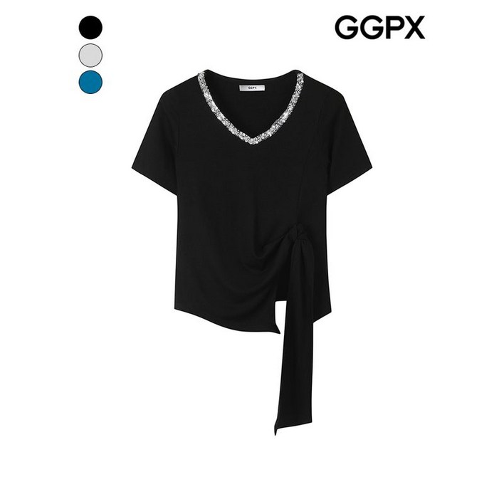 GGPX 스팽글 V넥 매듭 티셔츠  GP4TS038F