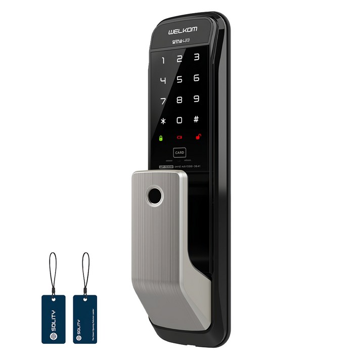 솔리티 웰콤 손잡이 있음 지문인식 무타공 푸시풀 도어록, WP530B, 고객직접설치