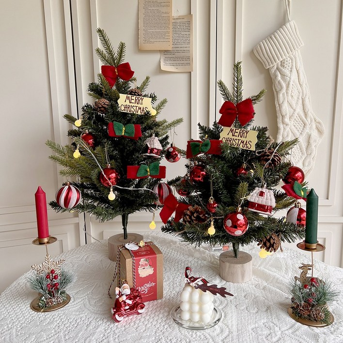 크리스마스 미니 트리 풀 패키지 세트 레드 장식 인테리어 소품 데코 전구 셋트 성탄절