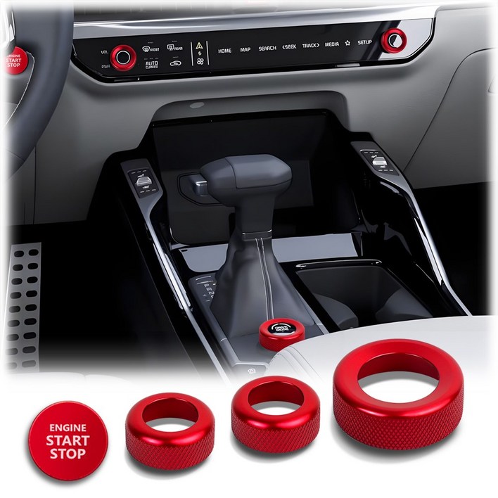 MODACE 20242026 기아 쏘렌토 액세서리 알루미늄 합금 노브 커버 트림 키트  시작 버튼 AC 볼륨 튜닝 드라이브 모드 장식 덮개 4pcs, 빨강, 기타