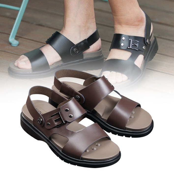 TV홈쇼핑정품애드크로스김형자 쏘르망 일라이트 여름 소가죽 샌들 슬리퍼 경량 스트랩 슬리퍼 남성 여성