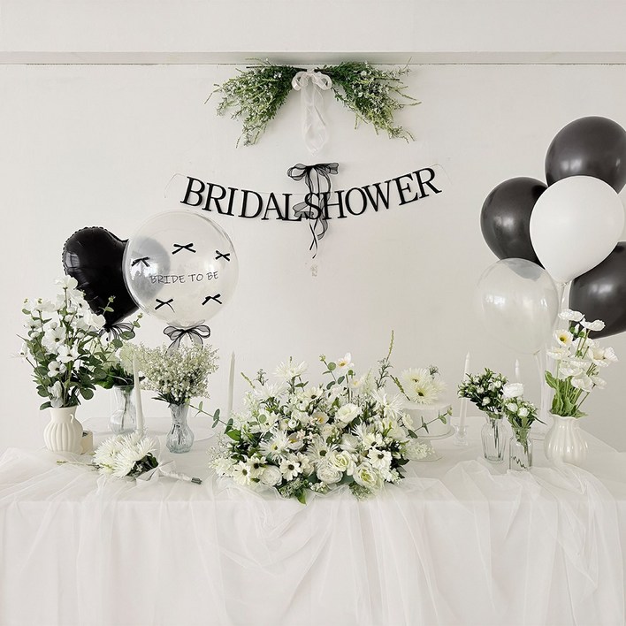 파티메이커스 리본포인트 브라이덜샤워 가랜드, 1개, 블랙가랜드풍선 풀세트