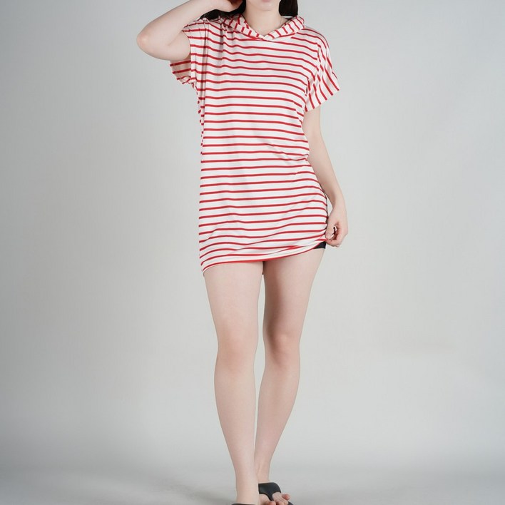 알버트현 여성 반팔 후드 원피스 휴양지 데일리