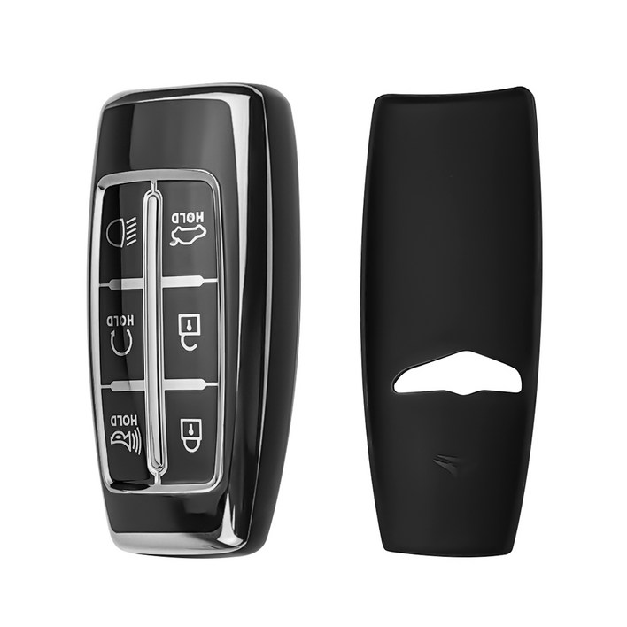 MODACE 제네시스 자동차키 케이스 6버튼/8버튼 TPU 소프트젤 보호 케이스, 6버튼-실버 블랙