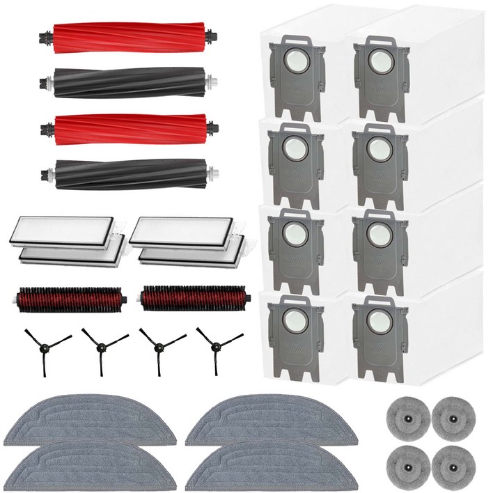 [호환] 로보락 S8 maxv ultra 소모품 메인브러쉬 물걸레 리필 사이드브러쉬 먼지봉투 더스트백 7종 풀 세트, 1개, 28개 SET