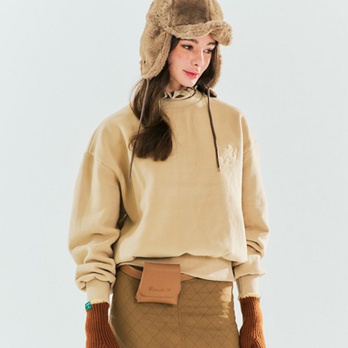 양기모 배색맨투맨 베이지