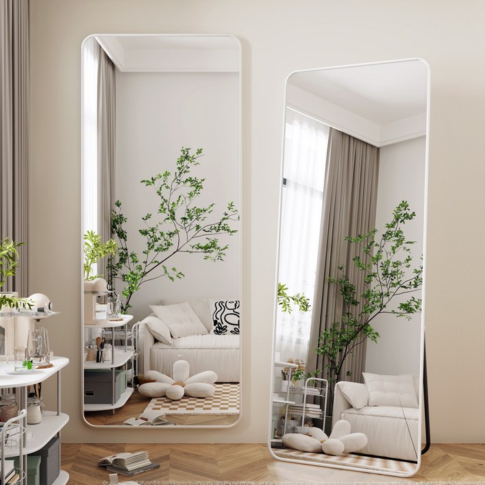 뷰티피크 3in1 스탠드 벽걸이 거치형 강화 안전 유리 전신거울 라운드형, 화이트