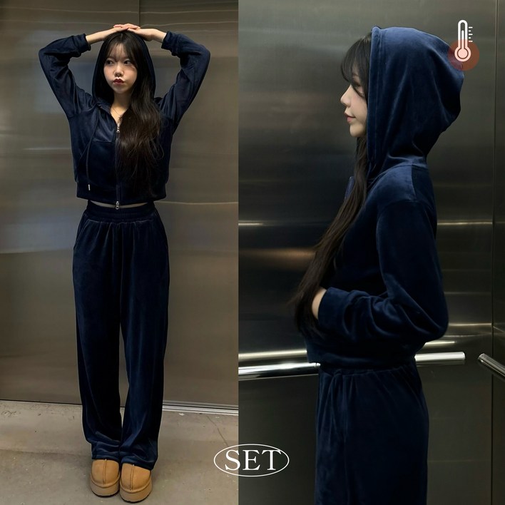 크리민 벨벳 후드 트레이닝 상하의 세트