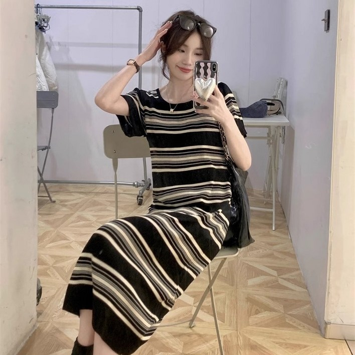 Choyur여성 여름 가을 봄 스트레치 스트라이프 니트 원피스 몸에 맞는 편안한 스타일fxx Choyur여성 여름 가을 봄 스트레치 스트라이프 니트 원피스 몸에 맞는 편안한 스타일fxx