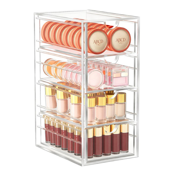 Kipnos 투명창 서랍 다용도 펜트리 수납 정리함 리빙박스 서랍 정리함 수납함 팬트리 정리함, 4개, 투명